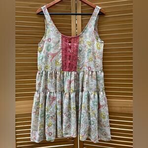 Fleur Wood Sheer Multicolored Paisley Babydoll Mini Dress whimsical Y2K - Small